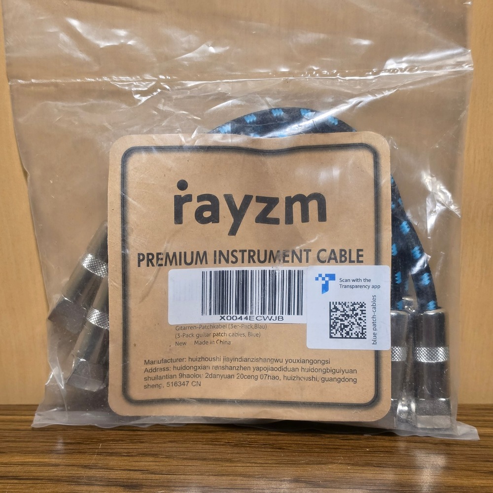 Rayzm Guitar Patch Cable 3 Pack 6in Right Angle 1/4 TS Blue Pedalboard New